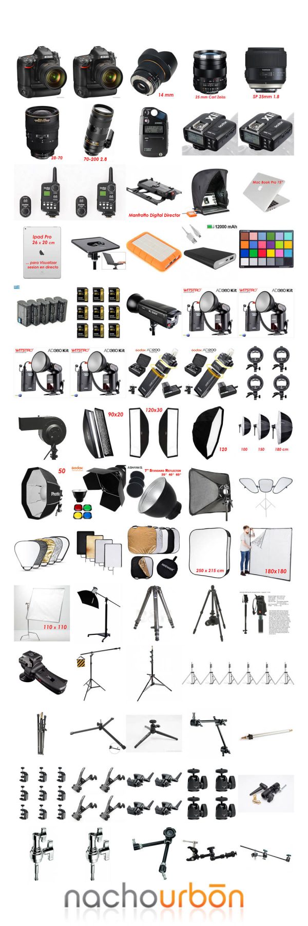 equipo de fotografía del fotografo nacho urbon equipo de fotografía fotografo